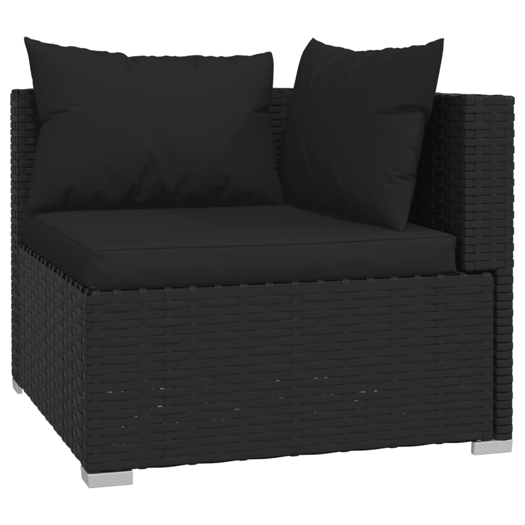 4 pcs conjunto lounge de jardim c/ almofadões vime PE preto