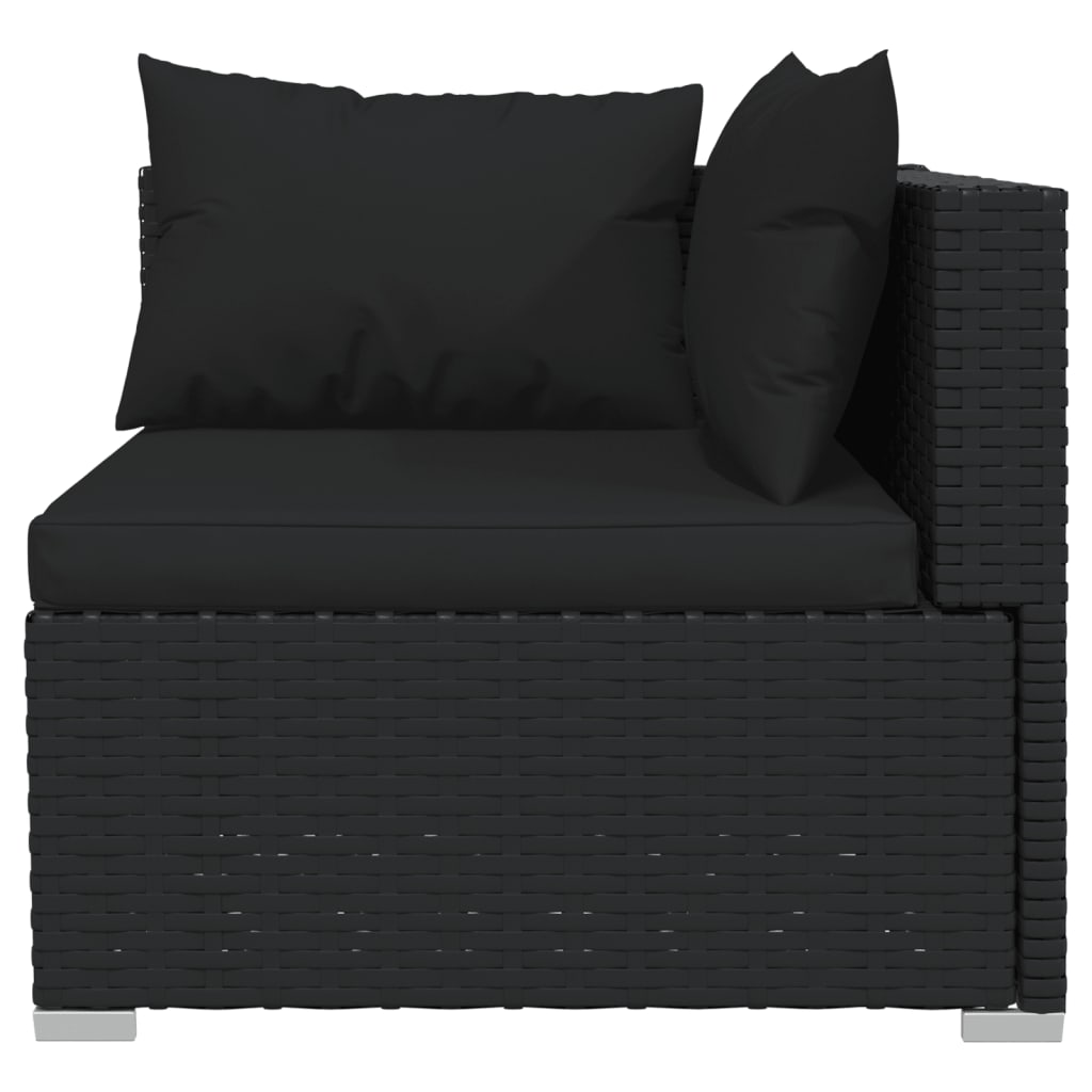 4 pcs conjunto lounge de jardim c/ almofadões vime PE preto