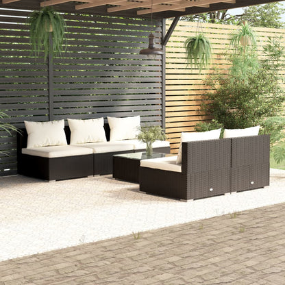 6 pcs conjunto lounge de jardim c/ almofadões vime PE preto