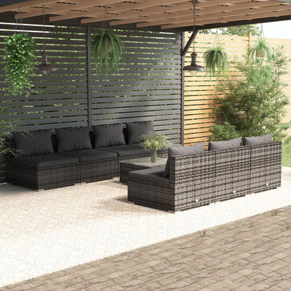 8 pcs conjunto lounge de jardim c/ almofadões vime PE cinzento