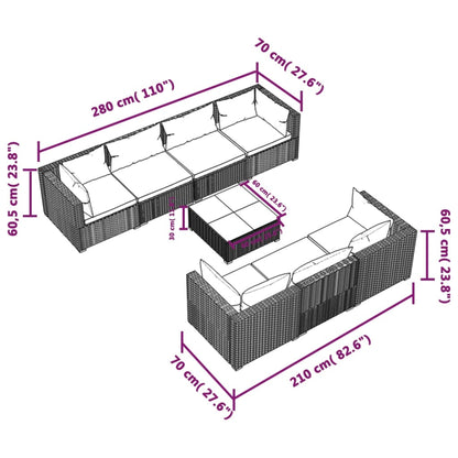 8 pcs conjunto lounge de jardim c/ almofadões vime PE cinzento