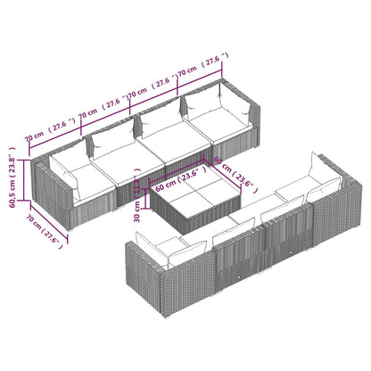 9 pcs conjunto lounge de jardim c/ almofadões vime PE preto