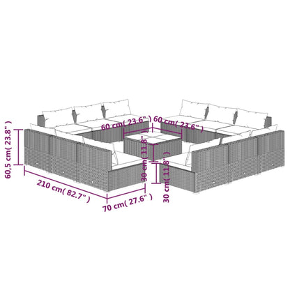 13 pcs conjunto lounge de jardim c/ almofadões vime PE preto