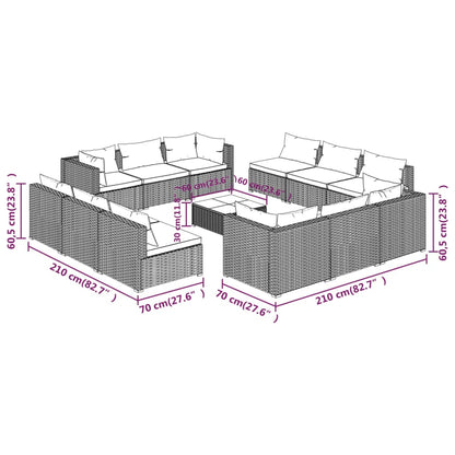 13 pcs conjunto lounge de jardim c/ almofadões vime PE cinzento