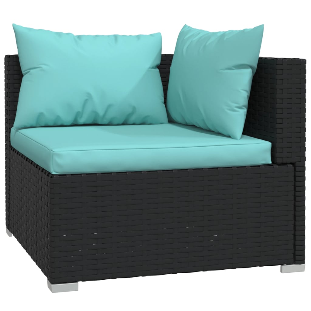 4 pcs conjunto lounge de jardim c/ almofadões vime PE preto