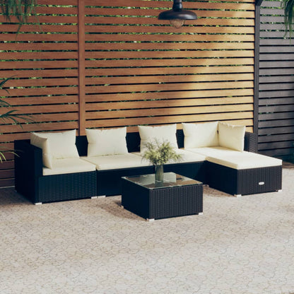 6 pcs conjunto lounge de jardim c/ almofadões vime PE preto