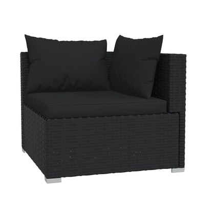 4 pcs conjunto lounge de jardim c/ almofadões vime PE preto