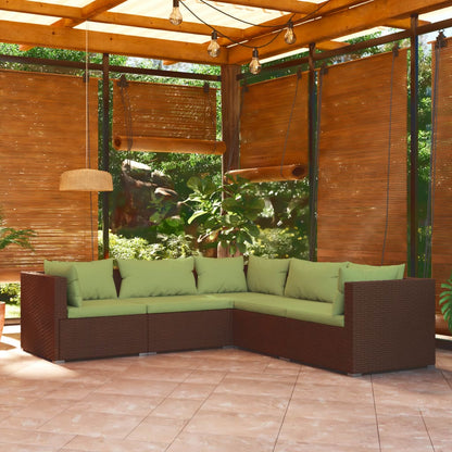 5 pcs conjunto lounge jardim c/ almofadões vime PE castanho