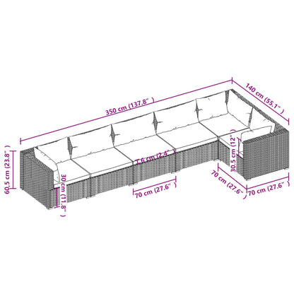 6 pcs conjunto lounge de jardim c/ almofadões vime PE cinzento