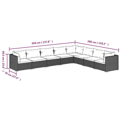 8 pcs conjunto lounge jardim c/ almofadões vime PE castanho