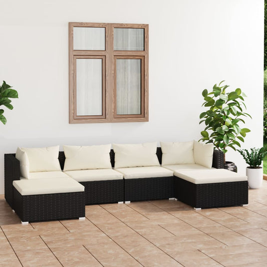 6 pcs conjunto lounge de jardim c/ almofadões vime PE preto