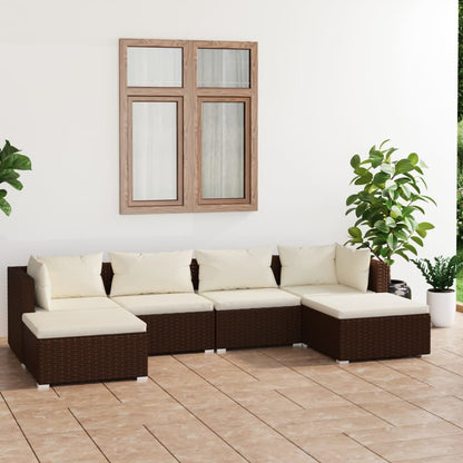 6 pcs conjunto lounge jardim c/ almofadões vime PE castanho