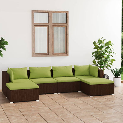 6 pcs conjunto lounge jardim c/ almofadões vime PE castanho