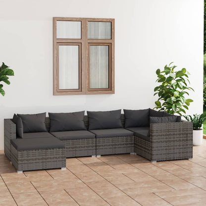 6 pcs conjunto lounge de jardim c/ almofadões vime PE cinzento