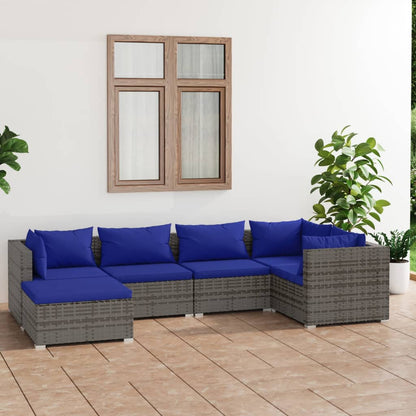 6 pcs conjunto lounge de jardim c/ almofadões vime PE cinzento