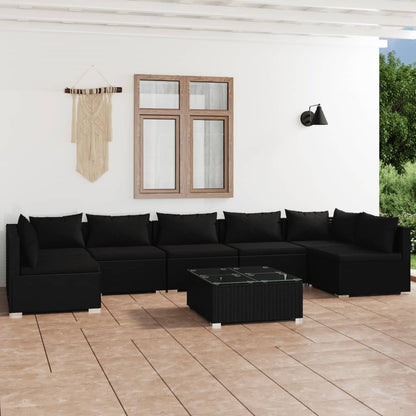 8 pcs conjunto lounge de jardim c/ almofadões vime PE preto