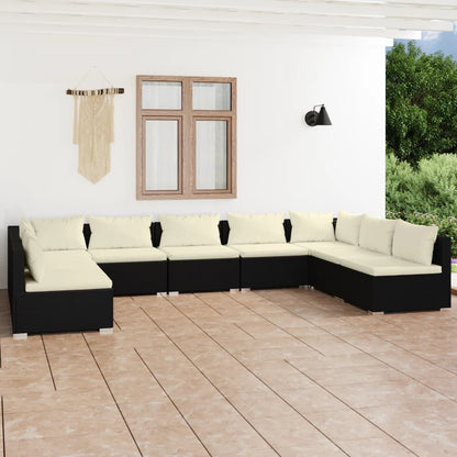 9 pcs conjunto lounge de jardim c/ almofadões vime PE preto