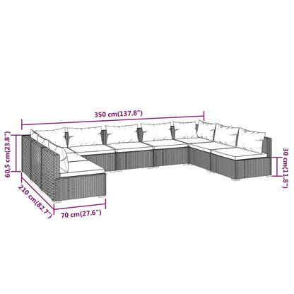 9 pcs conjunto lounge jardim c/ almofadões vime PE castanho