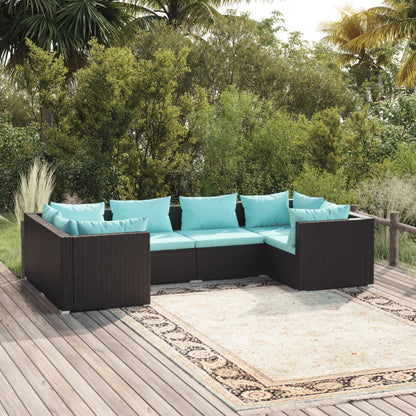 6 pcs conjunto lounge de jardim c/ almofadões vime PE preto