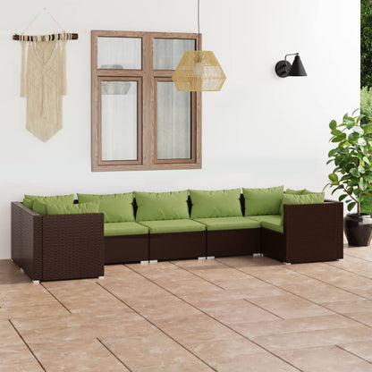 7 pcs conjunto lounge de jardim c/ almofadões vime PE castanho