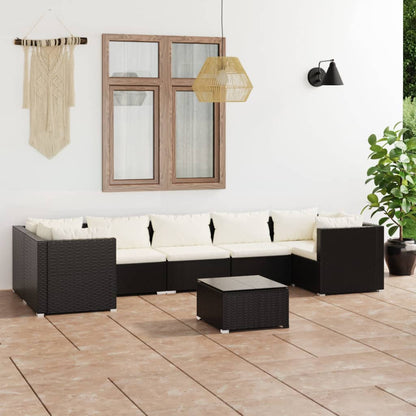 8 pcs conjunto lounge de jardim c/ almofadões vime PE preto