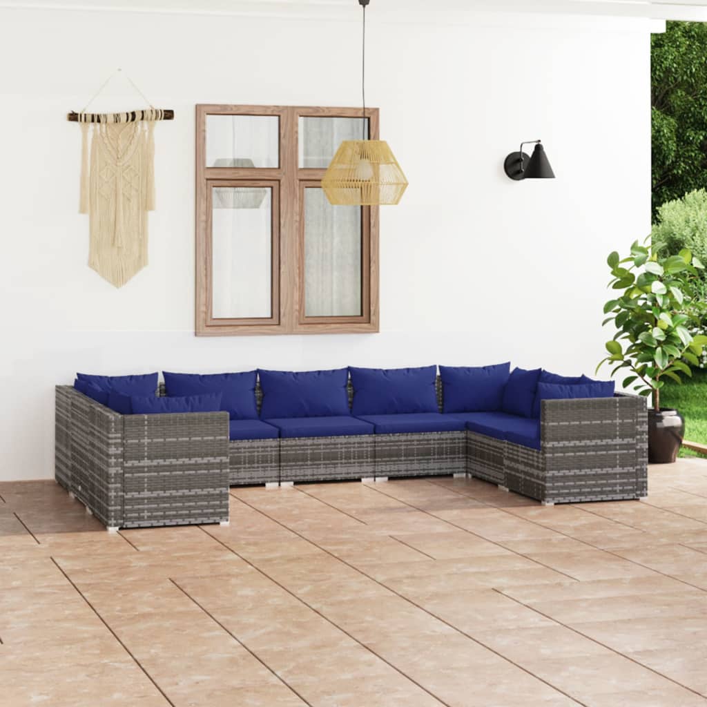 9 pcs conjunto lounge de jardim c/ almofadões vime PE cinzento