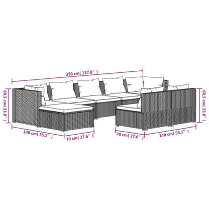 9 pcs conjunto lounge de jardim c/ almofadões vime PE castanho