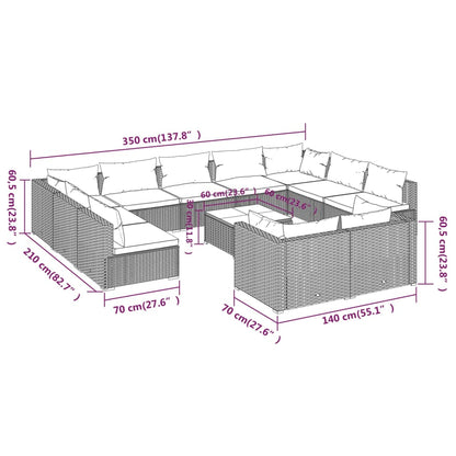 12 pcs conjunto lounge de jardim c/ almofadões vime PE castanho