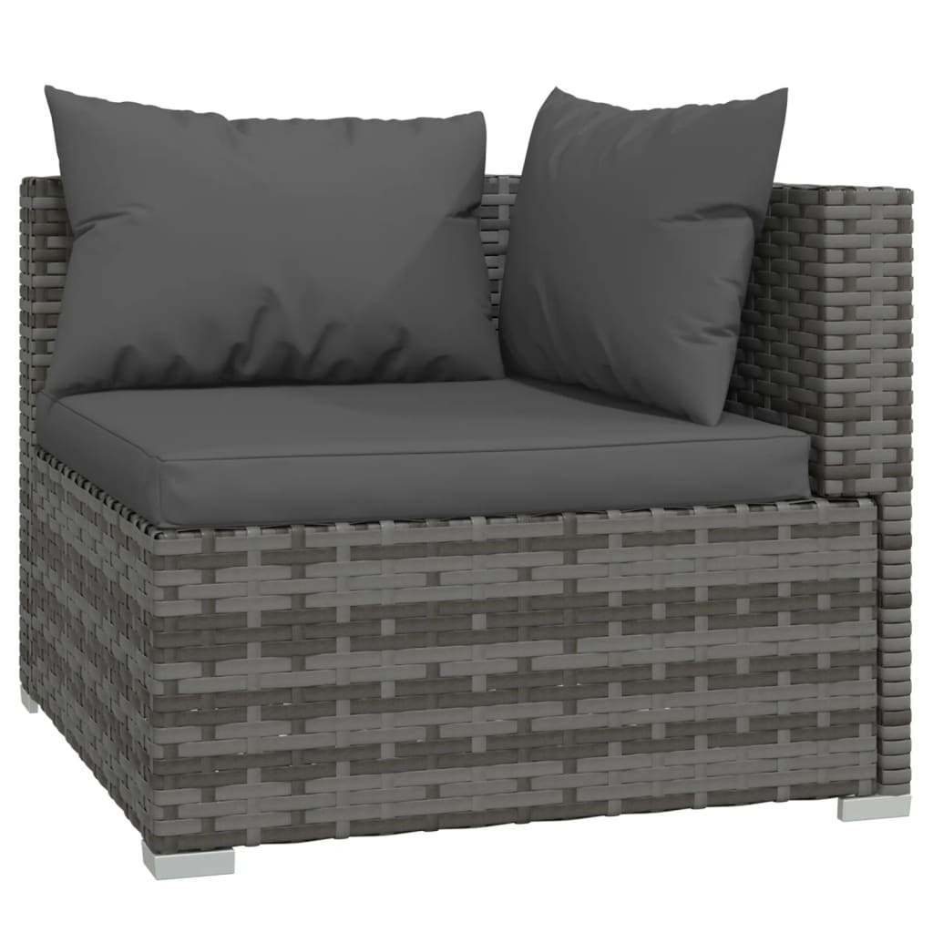 13 pcs conjunto lounge de jardim c/ almofadões vime PE cinzento