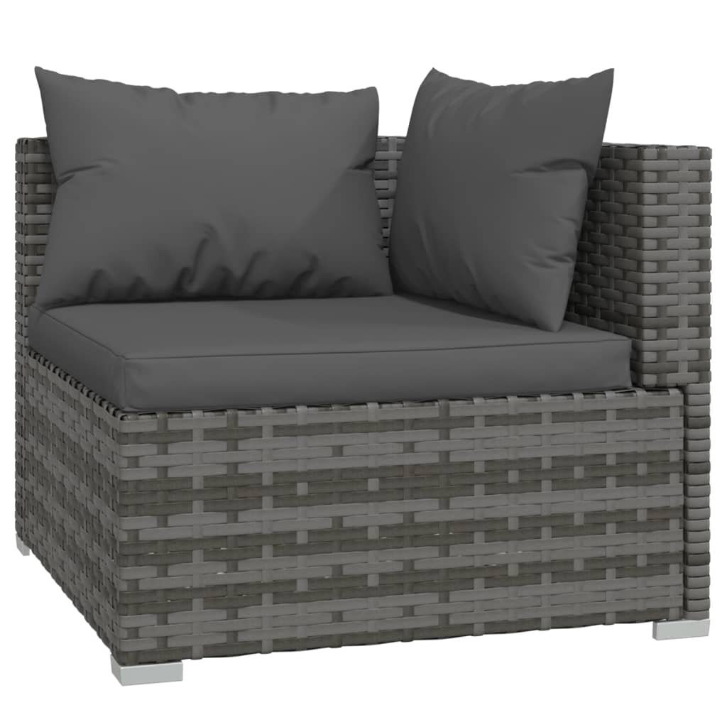 12 pcs conjunto lounge de jardim c/ almofadões vime PE cinzento