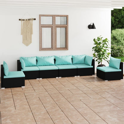 6 pcs conjunto lounge de jardim c/ almofadões vime PE preto