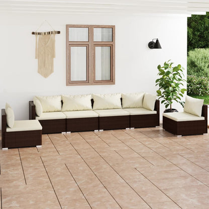 6 pcs conjunto lounge jardim c/ almofadões vime PE castanho