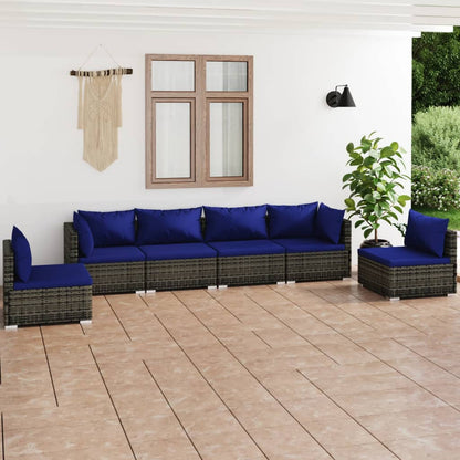 6 pcs conjunto lounge de jardim c/ almofadões vime PE cinza