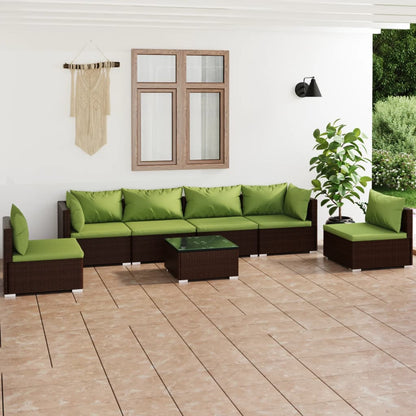 7 pcs conjunto lounge de jardim c/ almofadões vime PE castanho