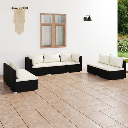 7 pcs conjunto lounge de jardim c/ almofadões vime PE preto