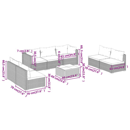 8 pcs conjunto lounge jardim c/ almofadões vime PE castanho