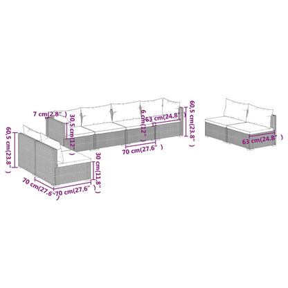 8 pcs conjunto lounge jardim c/ almofadões vime PE castanho