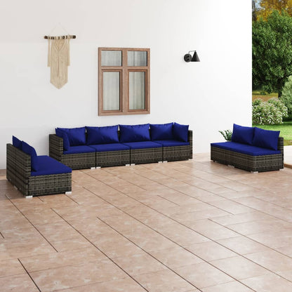 8 pcs conjunto lounge de jardim c/ almofadões vime PE cinzento