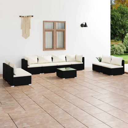 9 pcs conjunto lounge de jardim c/ almofadões vime PE preto