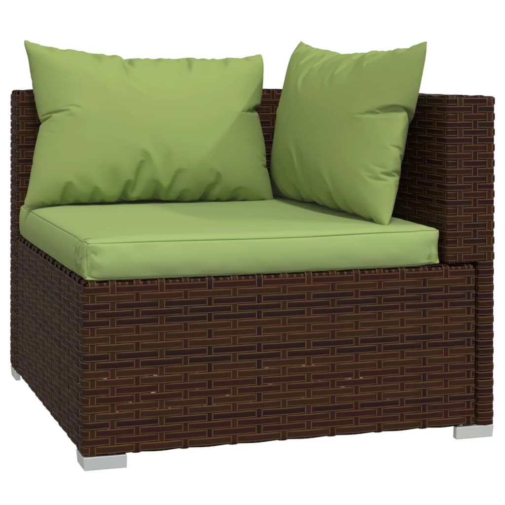 8 pcs conjunto lounge de jardim c/ almofadões vime PE castanho