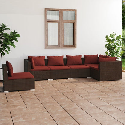 6 pcs conjunto lounge jardim c/ almofadões vime PE castanho