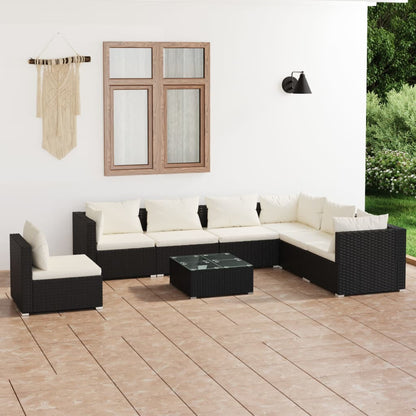 8 pcs conjunto lounge de jardim c/ almofadões vime PE preto