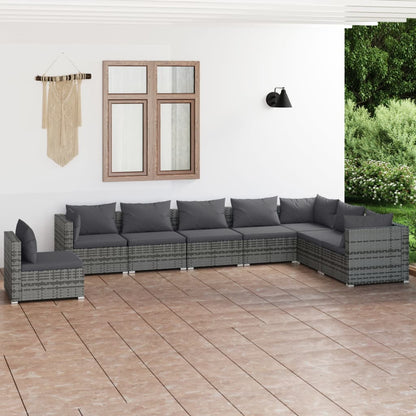 8 pcs conjunto lounge de jardim c/ almofadões vime PE cinzento