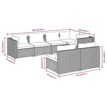 7 pcs conjunto lounge de jardim c/ almofadões vime PE castanho