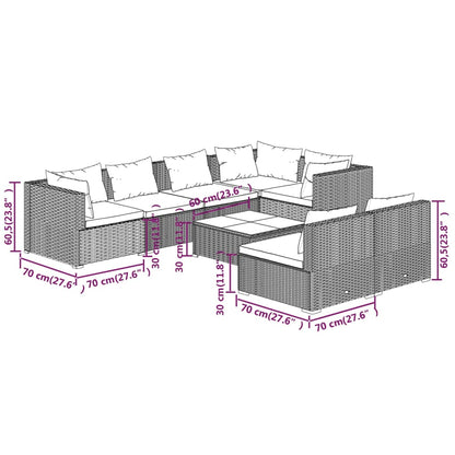 8 pcs conjunto lounge de jardim c/ almofadões vime PE preto