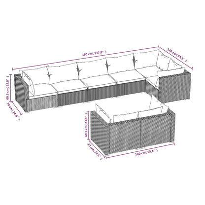 8 pcs conjunto lounge de jardim c/ almofadões vime PE cinzento