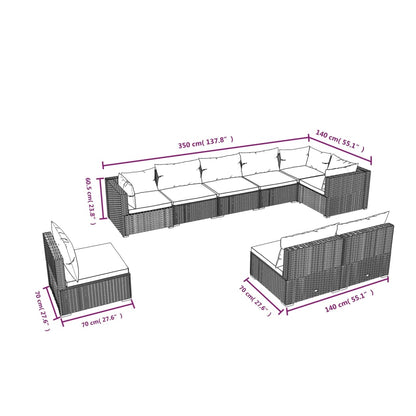 9 pcs conjunto lounge jardim c/ almofadões vime PE castanho