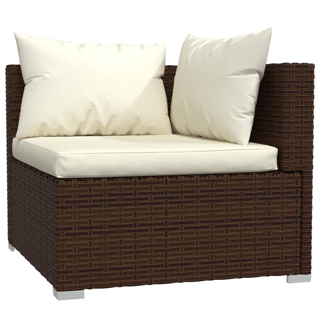 8 pcs conjunto lounge de jardim c/ almofadões vime PE castanho