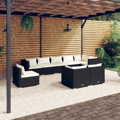 9 pcs conjunto lounge de jardim c/ almofadões vime PE preto