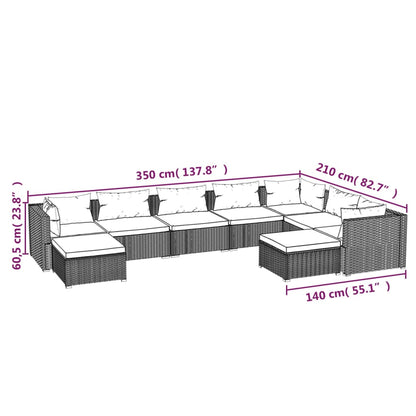 9 pcs conjunto lounge de jardim c/ almofadões vime PE preto